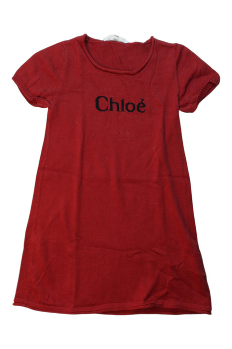 A Red Short Sleeve Dresses from Chloe in size 4T for girl. (Front View)