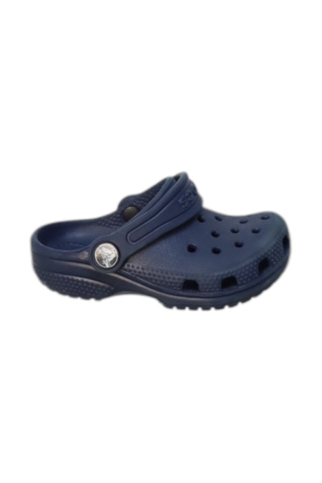 A Navy Sandals from Crocs in size 18-24M for neutral. (Front View)