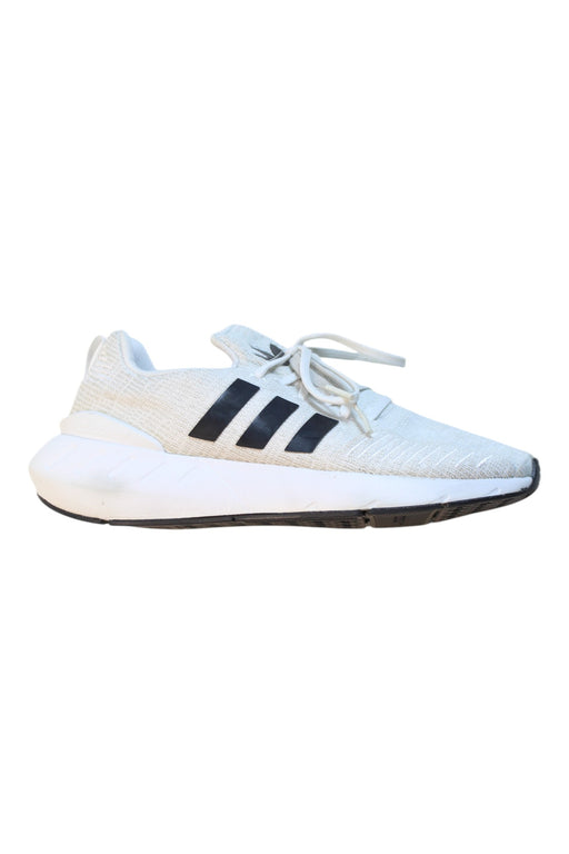 A White Sneakers from Adidas in size 11Y for boy. (Front View)