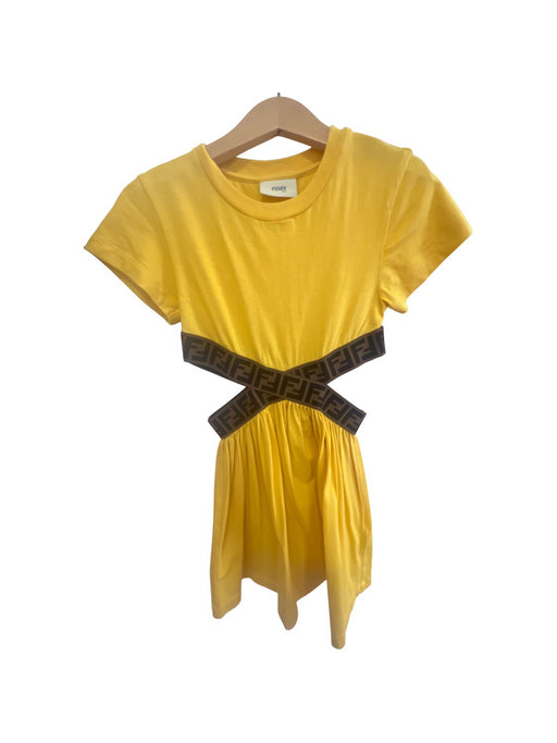 A Yellow Short Sleeve Dresses from Fendi in size 6T for girl. (Front View)