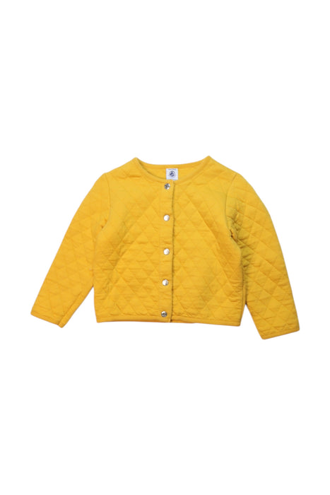 A Yellow Puffer/Quilted Jackets from Petit Bateau in size 4T for girl. (Front View)