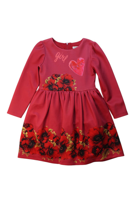 A Red Long Sleeve Dresses from Patachou in size 4T for girl. (Front View)