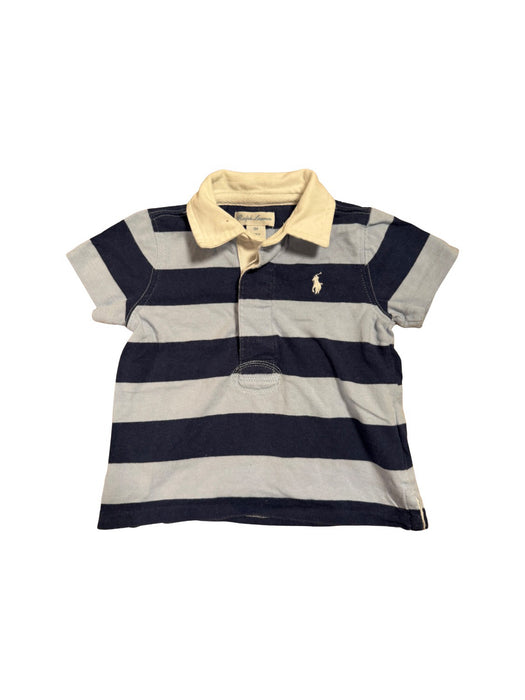 A Navy Short Sleeve Polos from Ralph Lauren in size 6-12M for boy. (Front View)