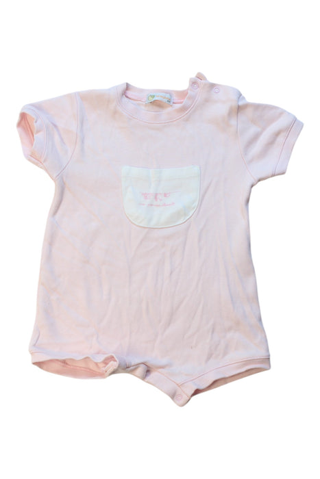 A Pink Short Sleeve Rompers from Laranjinha in size 3-6M for girl. (Front View)