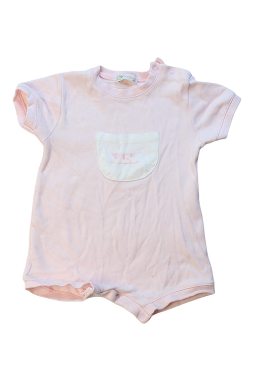 A Pink Short Sleeve Rompers from Laranjinha in size 3-6M for girl. (Front View)