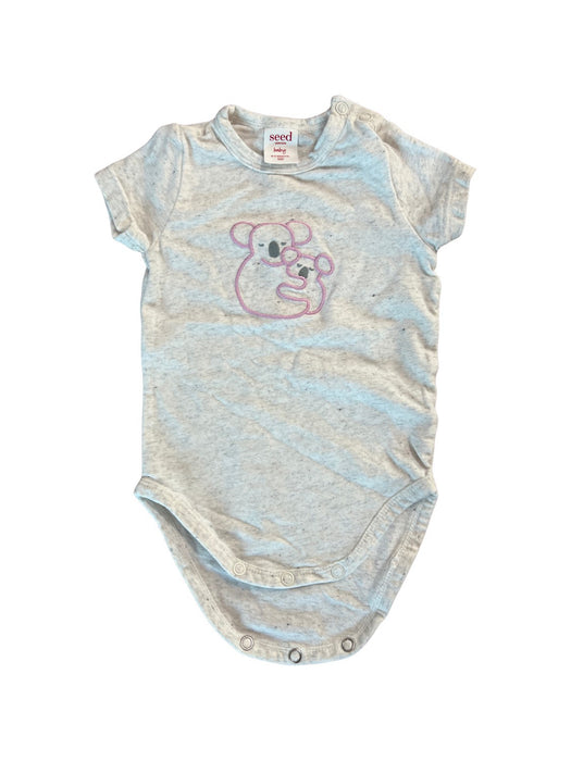 A Grey Short Sleeve Bodysuits from Seed in size 0-3M for girl. (Front View)