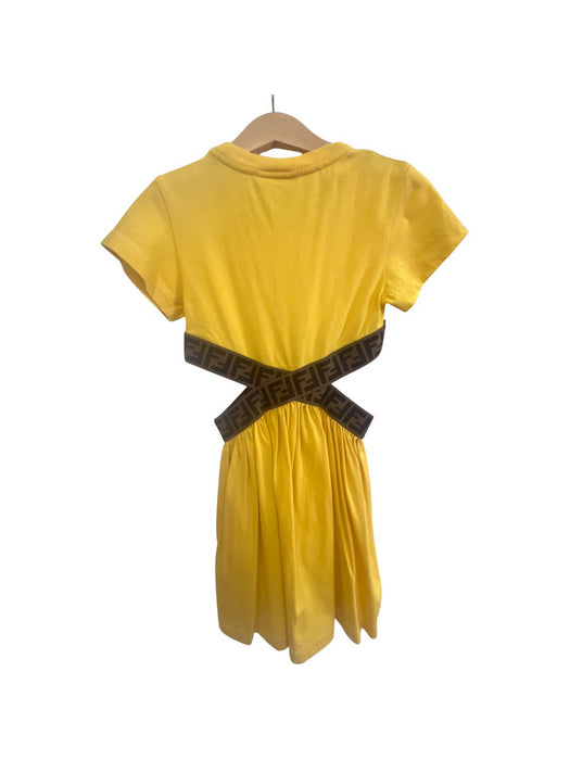 A Yellow Short Sleeve Dresses from Fendi in size 6T for girl. (Back View)