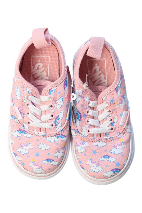 A Pink Sneakers from Vans in size 3T for girl. (Back View)