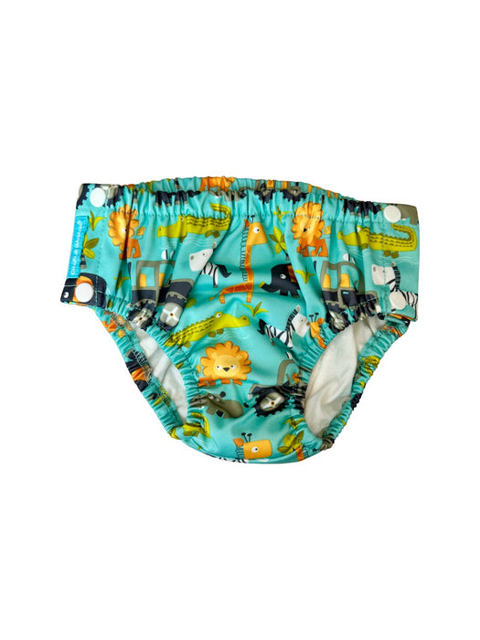 A Blue Swim Diapers from Charlie Banana in size 3T for neutral. (Front View)
