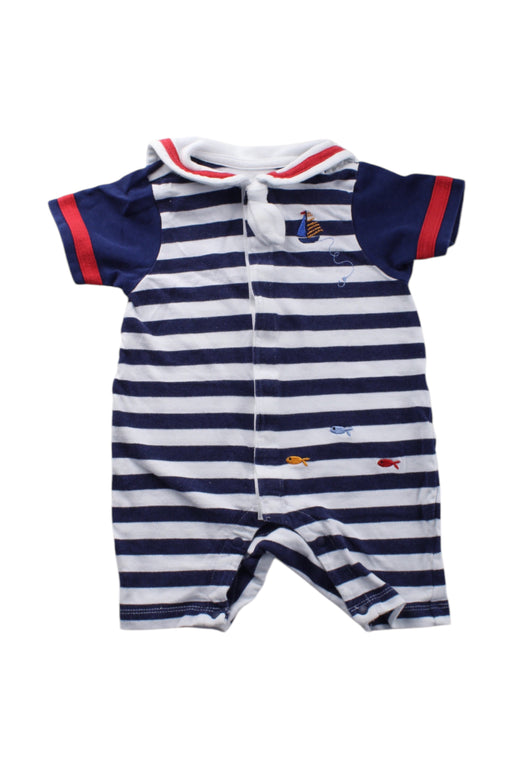 A Blue Short Sleeve Rompers from Chickeeduck in size 6-12M for neutral. (Front View)
