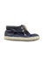 A Navy Booties from Toms in size 18-24M for neutral. (Front View)