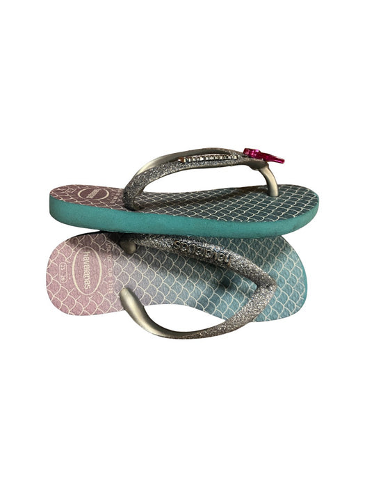 A Teal Flip Flops from Havaianas in size 4T for girl. (Back View)