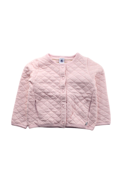 A Pink Puffer/Quilted Jackets from Petit Bateau in size 4T for girl. (Front View)