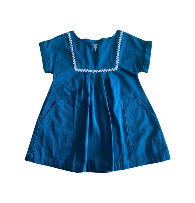 A Blue Short Sleeve Dresses from Jacadi in size 3T for girl. (Back View)