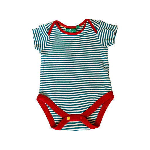 A Blue Short Sleeve Bodysuits from Little Green Radicals in size 6-12M for neutral. (Front View)