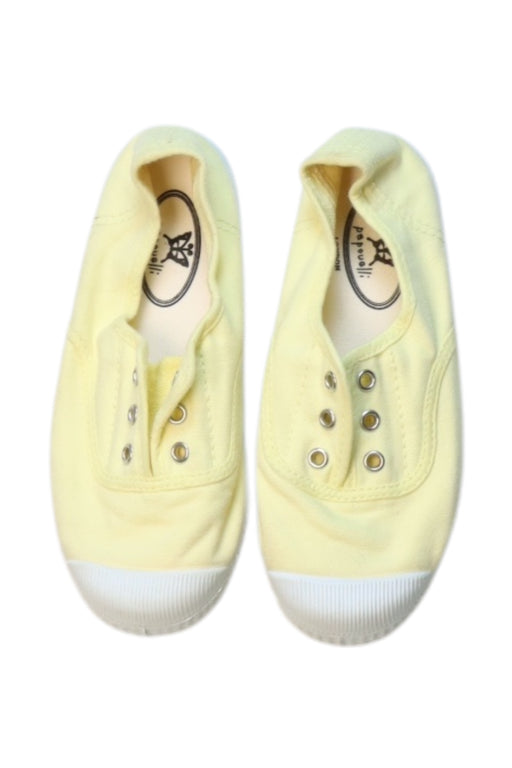 A Yellow Slip Ons from Papouelli in size 6T for neutral. (Front View)