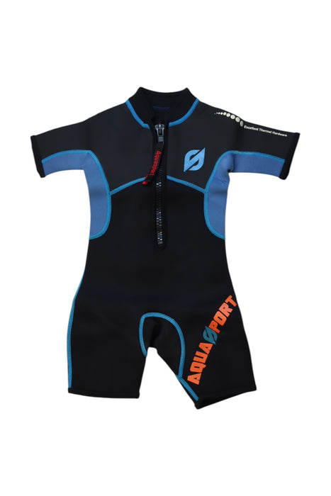 A Black Wetsuits from Aquasport in size 2T for neutral. (Front View)