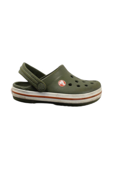 A Green Slip Ons from Crocs in size 18-24M for neutral. (Front View)