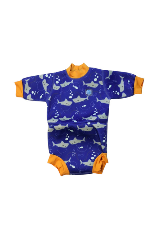 A Blue Floatsuits from Splash About in size 3-6M for neutral. (Front View)
