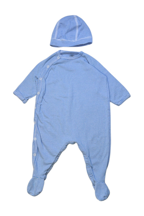 A Blue Onesies from Petit Bateau in size 3-6M for neutral. (Front View)