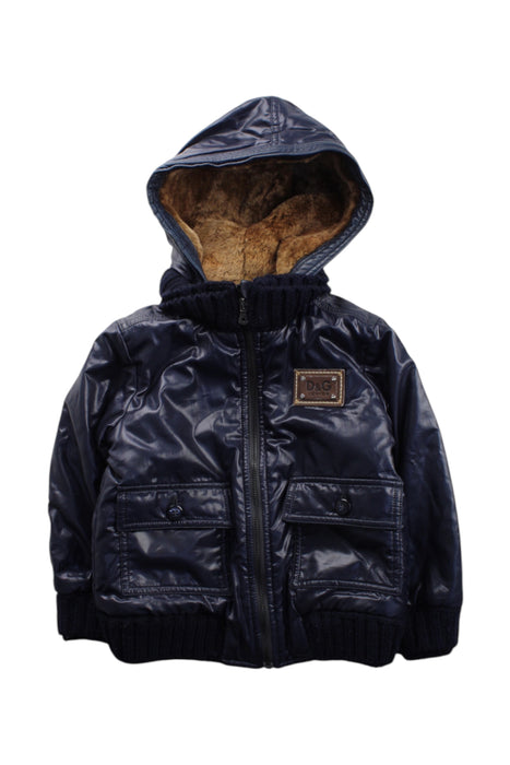 A Navy Puffer/Quilted Jackets from Dolce & Gabbana in size 3T for boy. (Front View)