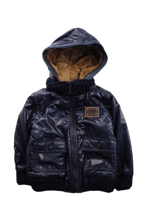 A Navy Puffer/Quilted Jackets from Dolce & Gabbana in size 3T for boy. (Front View)