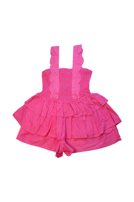A Pink Sleeveless Rompers from BCBG in size 6T for girl. (Front View)