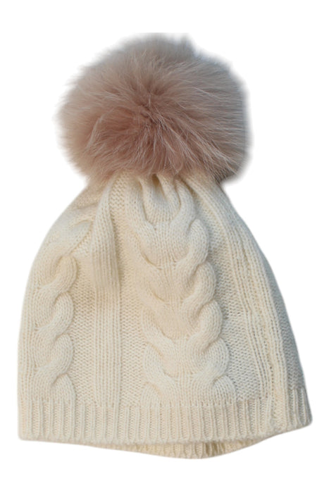 A Beige Winter Hats from Yves Salomon in size O/S for girl. (Front View)