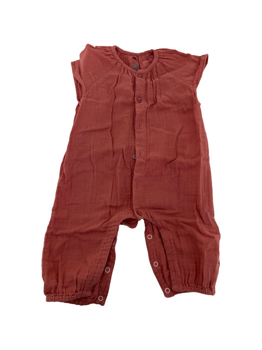 A Red Short Sleeve Rompers from Petit Bateau in size 6-12M for girl. (Front View)