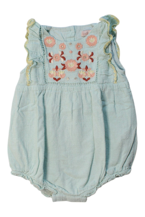 A Blue Sleeveless Rompers from Louise Misha in size 12-18M for girl. (Front View)