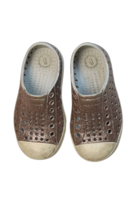 A Brown Slip Ons from Native Shoes in size 18-24M for neutral. (Back View)