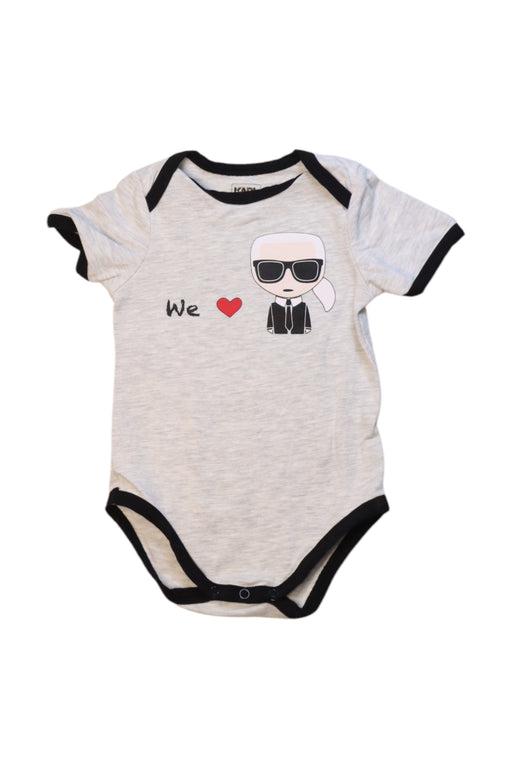 A Grey Short Sleeve Bodysuits from Karl Lagerfeld in size 6-12M for neutral. (Front View)