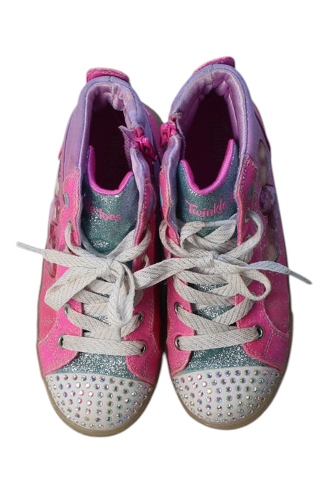 A Pink Sneakers from Skechers in size 9Y for girl. (Back View)