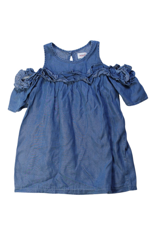 A Blue Short Sleeve Dresses from Seed in size 4T for girl. (Front View)