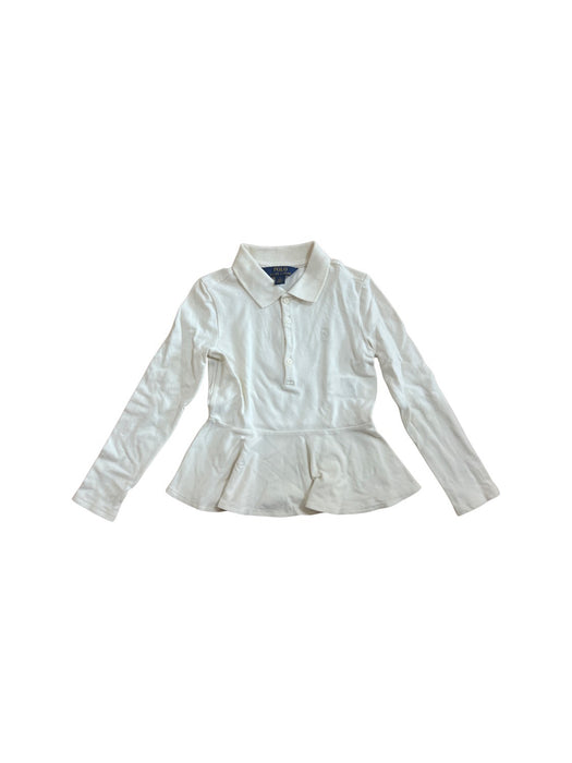 A White Long Sleeve Polos from Polo Ralph Lauren in size 6T for girl. (Front View)