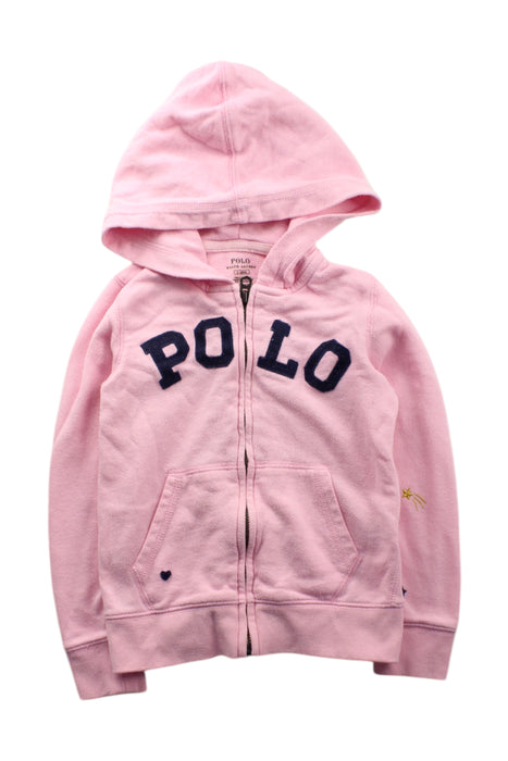 A Pink Hooded Sweatshirts from Polo Ralph Lauren in size 5T for girl. (Front View)