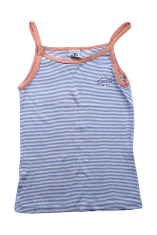 A Blue Sleeveless Tops from Petit Bateau in size 6T for girl. (Front View)