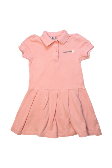 A Pink Short Sleeve Dresses from Petit Bateau in size 4T for girl. (Front View)