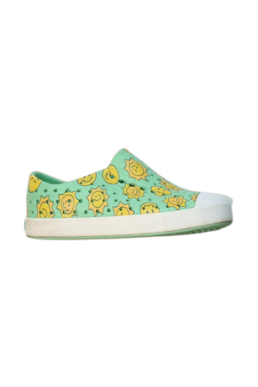 A Green Slip Ons from Native Shoes in size 3T for neutral. (Front View)