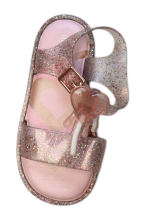 A Pink Sandals from Mini Melissa in size 3T for girl. (Front View)