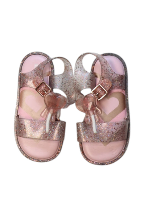 A Pink Sandals from Mini Melissa in size 3T for girl. (Back View)