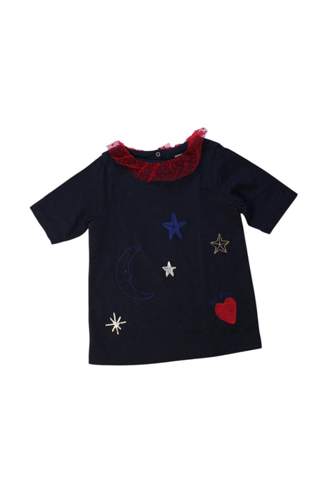 A Navy Short Sleeve Tops from Petit Bateau in size 4T for girl. (Front View)