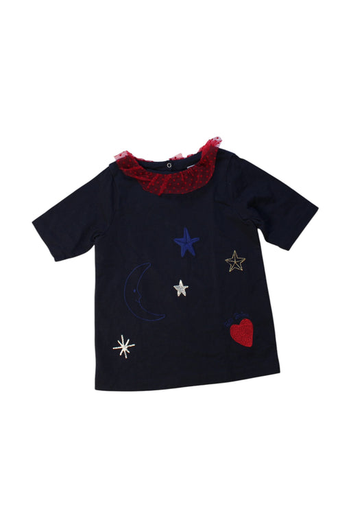 A Navy Short Sleeve Tops from Petit Bateau in size 4T for girl. (Front View)