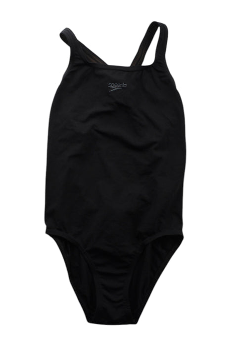 A Black Swimsuits from Speedo in size 11Y for girl. (Front View)