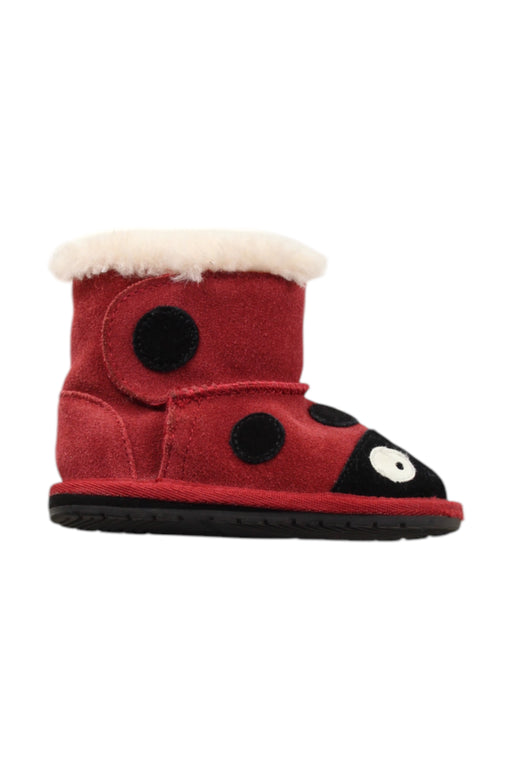 A Red Booties from EMU Australia in size 12-18M for neutral. (Front View)
