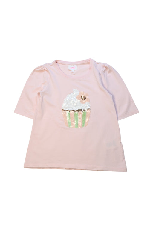 A Pink Short Sleeve Tops from Seed in size 6T for girl. (Front View)