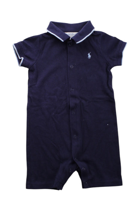 A Navy Short Sleeve Rompers from Ralph Lauren in size 6-12M for neutral. (Front View)