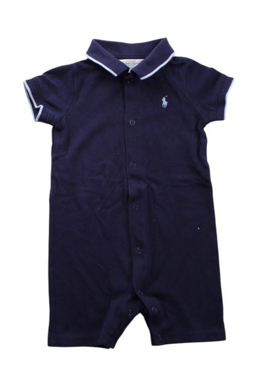 A Navy Short Sleeve Rompers from Ralph Lauren in size 6-12M for neutral. (Front View)