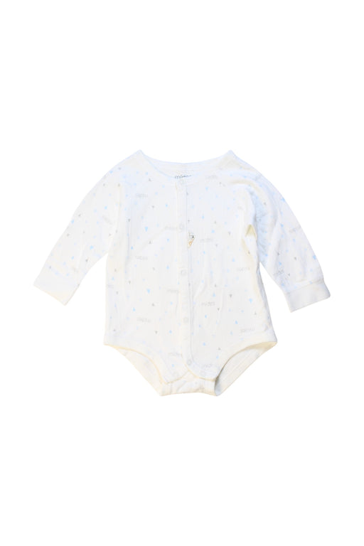 A White Long Sleeve Bodysuits from Mides in size 0-3M for neutral. (Front View)
