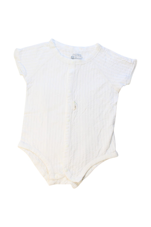 A White Short Sleeve Bodysuits from Mides in size 3-6M for neutral. (Front View)